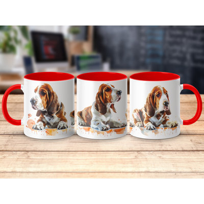 11oz Watercolour Basset Hound Design Coffee Mug