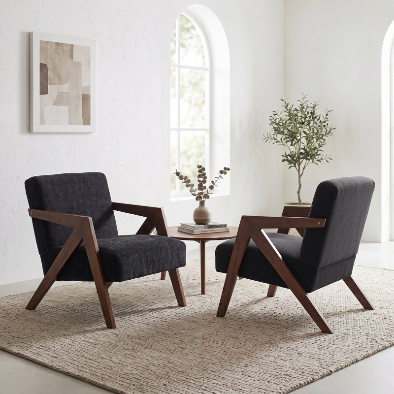 Chaise d'appoint Mid-Century moderne avec structure en bois, Noir