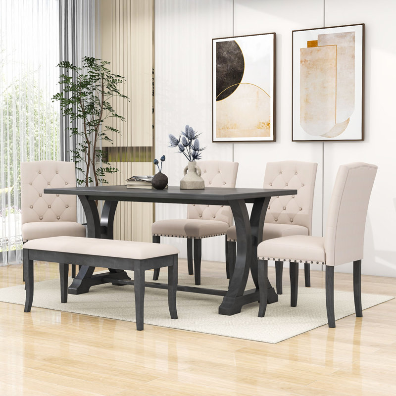 Lark Manor™ 6-Piece Farmhouse Dining Set with Rectangular Trestle