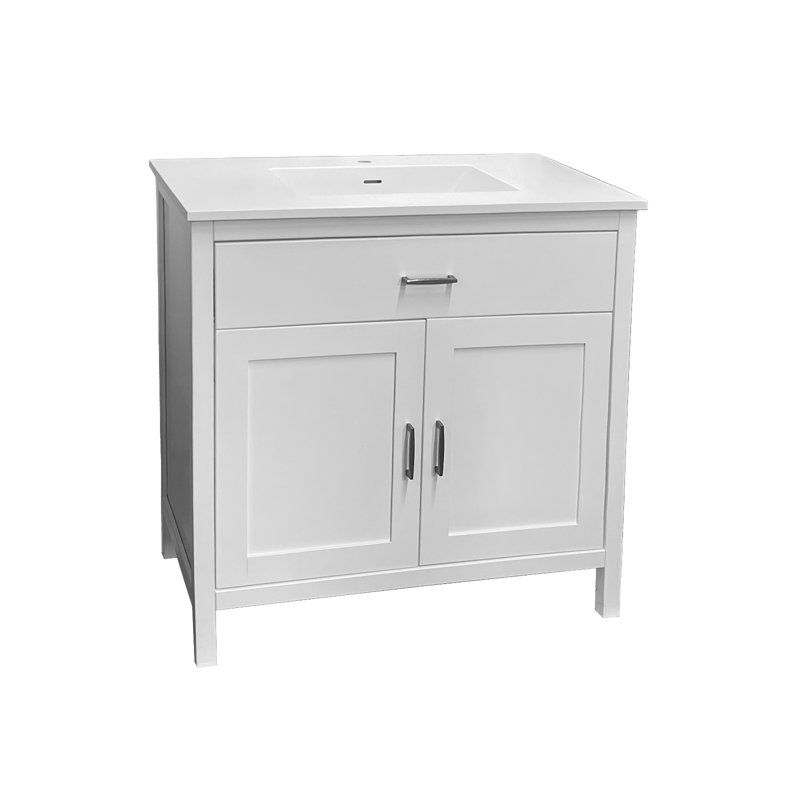 Meuble-lavabo autoportant 24 po en bois massif de qualité supérieure avec base et comptoir, Blanc / Blanc