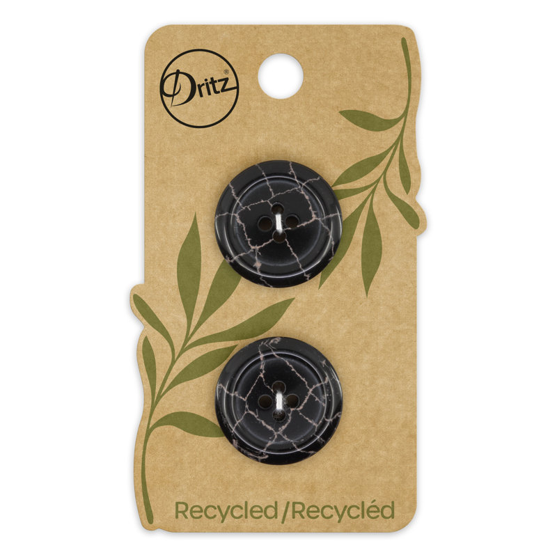 Bouton rond en polyester recyclé Dritz, 23 mm, noir, 6 boutons