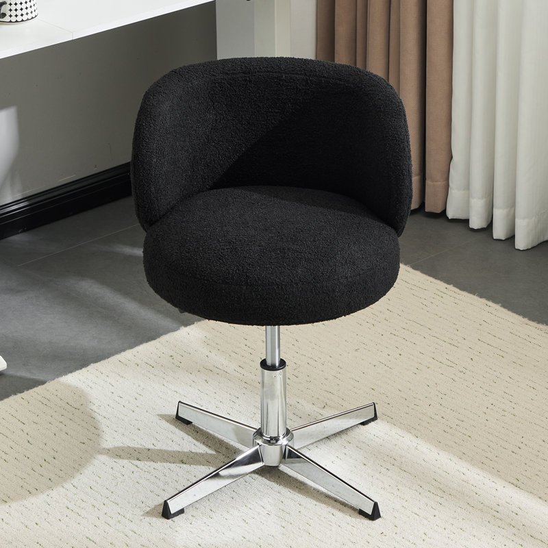 Swivel Office Chair Plush Teddy Boucle Upholstery Stable No-Rolling Base For Living Room And Bedroom, Black