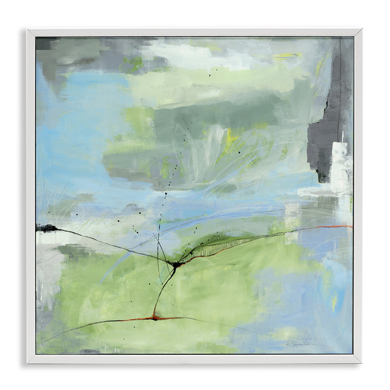Abstrait avec ligne striée grise, estampe numérique par Ruth Fromstein, Giclée encadrée blanc bord de mer, H 24 po x l 24 po