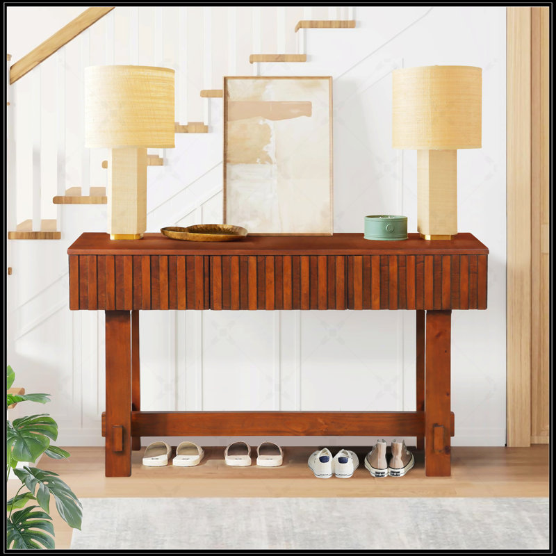 Console cannelée de 52 pouces de style Mid Century Farmhouse avec rangement, pieds en bois massif pour le vestibule et le salon
