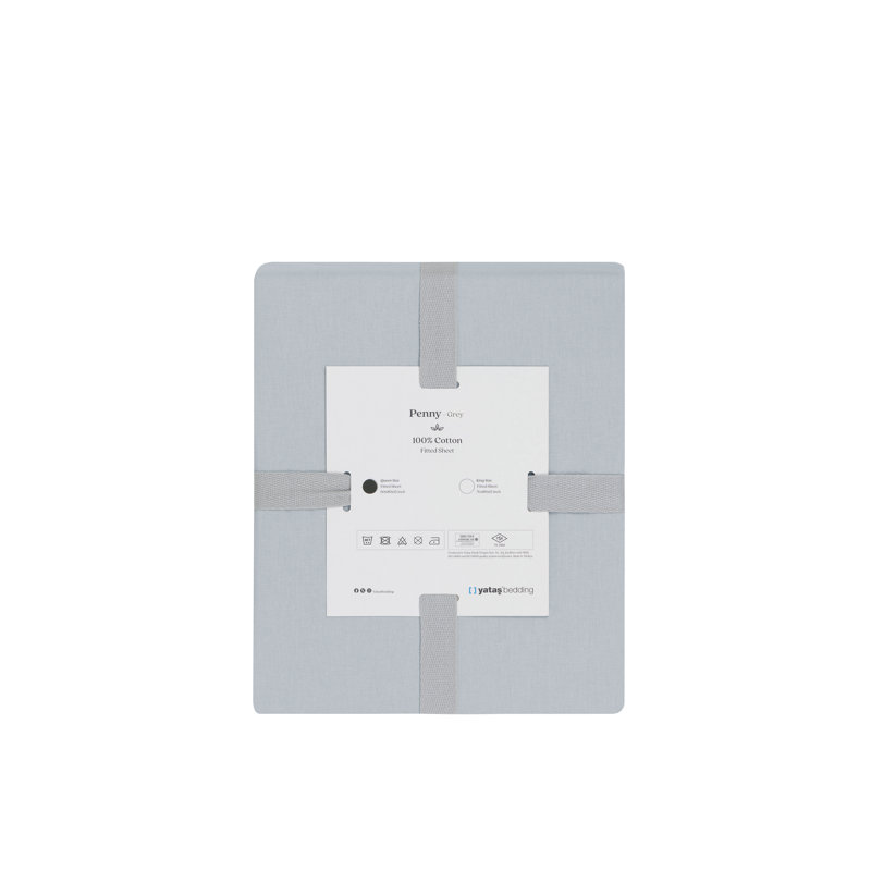 Gray Queen Size Cotton Fitted Sheet Set