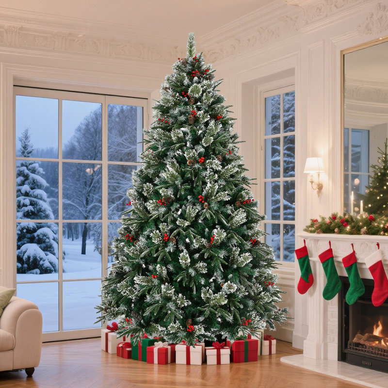 Arbre de Noël artificiel enneigé 8 pi avec support en métal