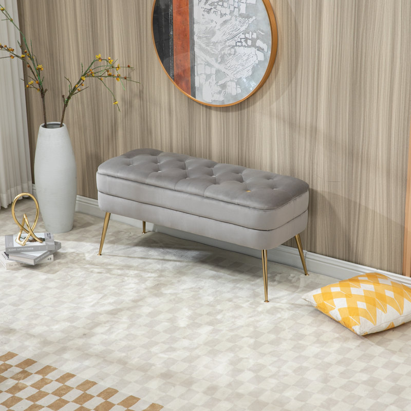 Upholstered Storage Bench, Grey
