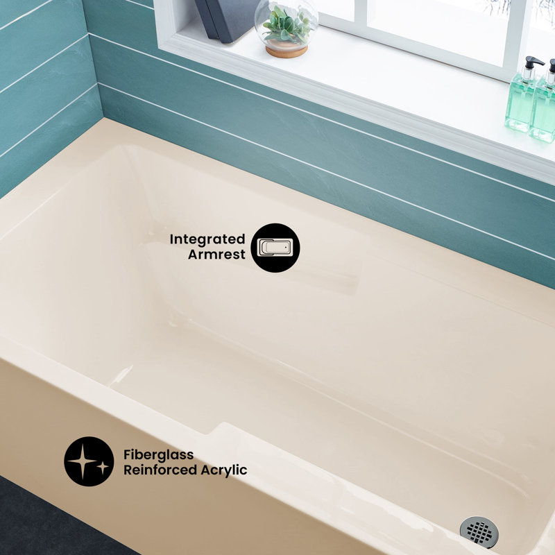 Baignoire d'angle Voltaire 60 po x 30 po avec tablier et vidange à droite, couleur biscuit, Oui, Bisque brillante