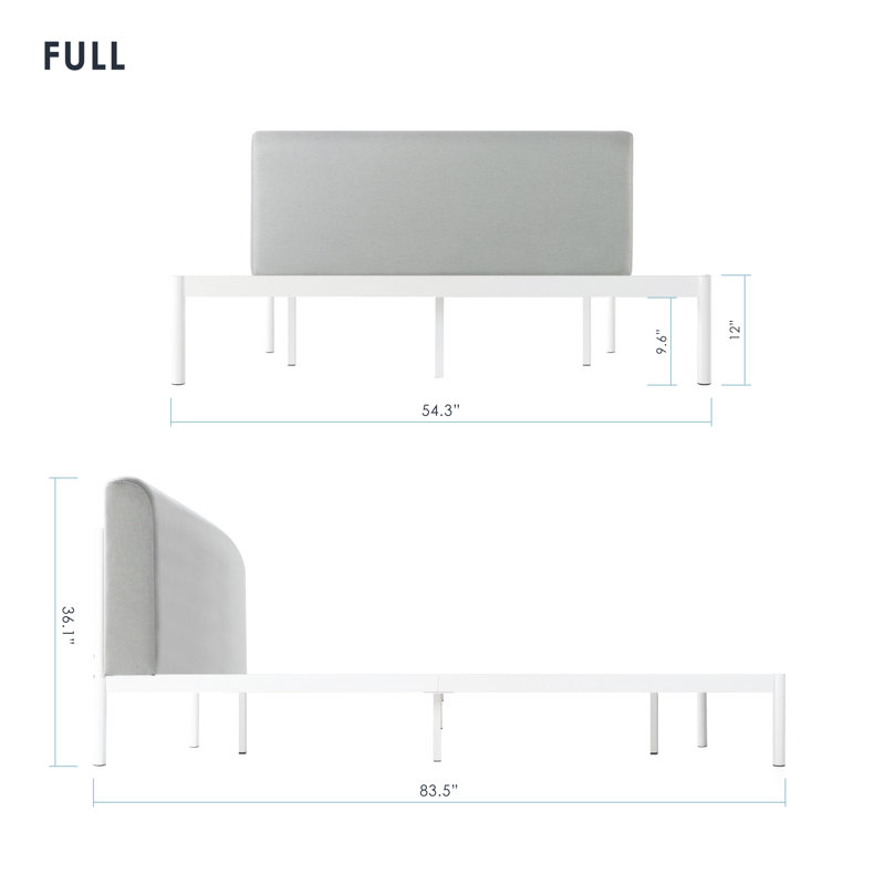 Lit plateforme tapissier Bree, Double, Gris ciel