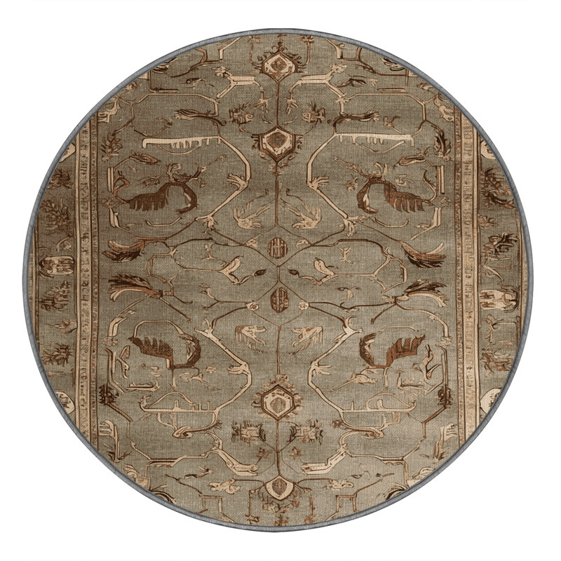 Machine Washable Persian Brown Area Rug, Round 7' x 7'