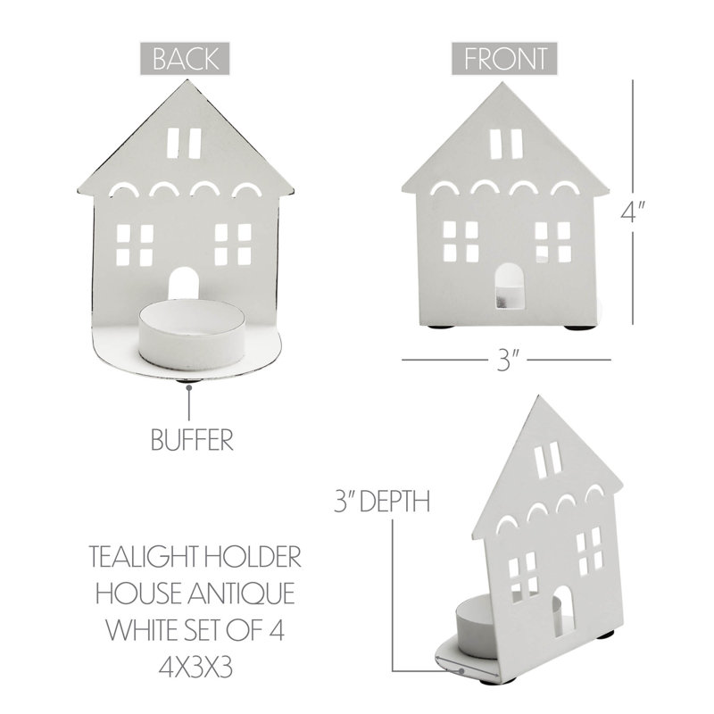 Festive Finds Tealight Holder House Set of 4 4.5x3.75x2.25, Antique White