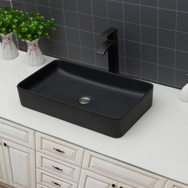 Lavabo de salle de bain rectangulaire en céramique, Noir