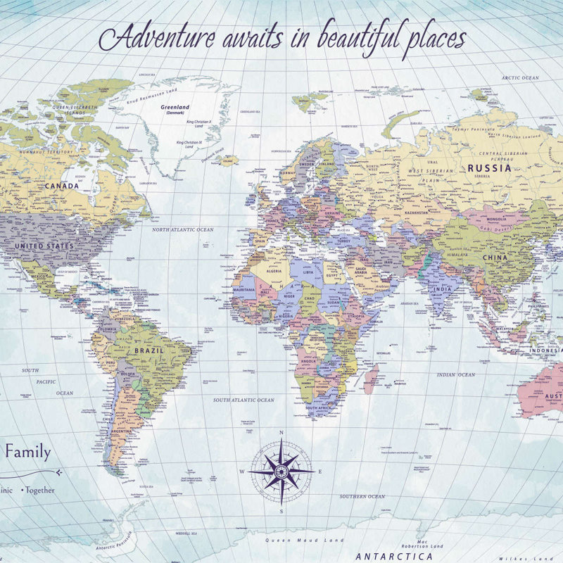 Carte du monde Personalized Places II, H 16 po x l 24 po, Oui