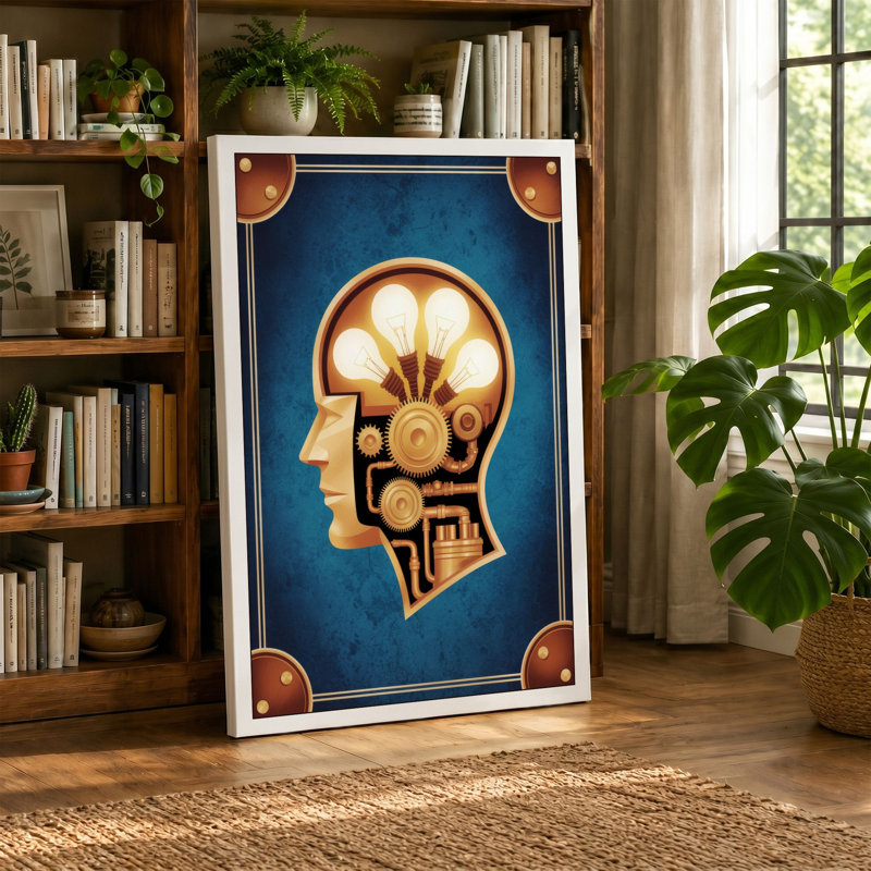Mechanical Mind Steampunk - Wrapped Canvas, 30x20 - 76.2 x 50.8 cm, Taupe Border