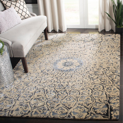 Tapis en laine / bambou touffeté à la main Bale ivoire / gris anthracite