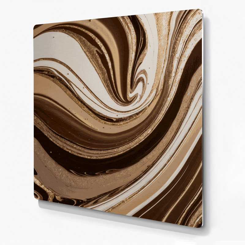 Abstrait art fluide 51, art mural en métal brun, H 16 po x l 16 po