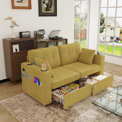 Sofas For Living Room, Couch Set,3 Seats Sofa, USB Charging,Wood Frame,Easy To Install,With Storage, Charging Station,Cup Holder,Modern Sectional Sofas For Living Room, Apartment,Chenille Fabric