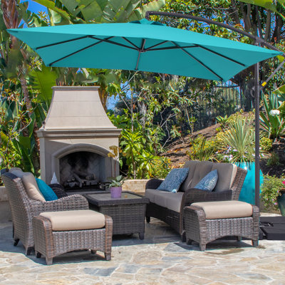 Parasol d'extérieur décalé 8,2 x 8,2 pi avec base, parasol suspendu en porte-à-faux extérieur pour terrasse, bord de piscine et patio