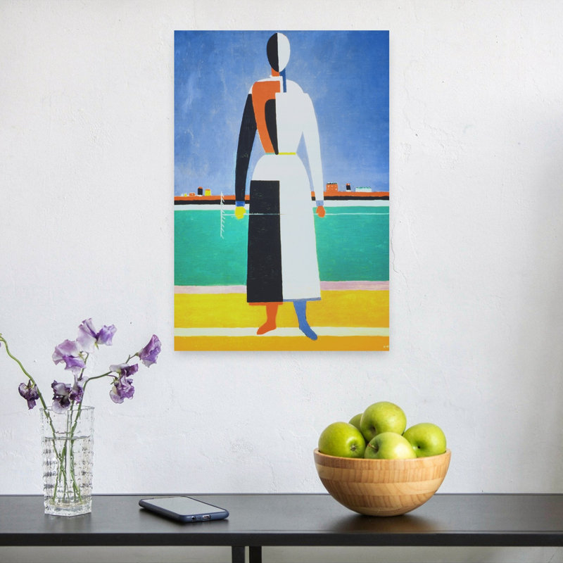 Woman With A Rake Abstract Classic Geometric Wall Art Print by Kazimir Severinovich Malevich - Wrapped Canvas Print