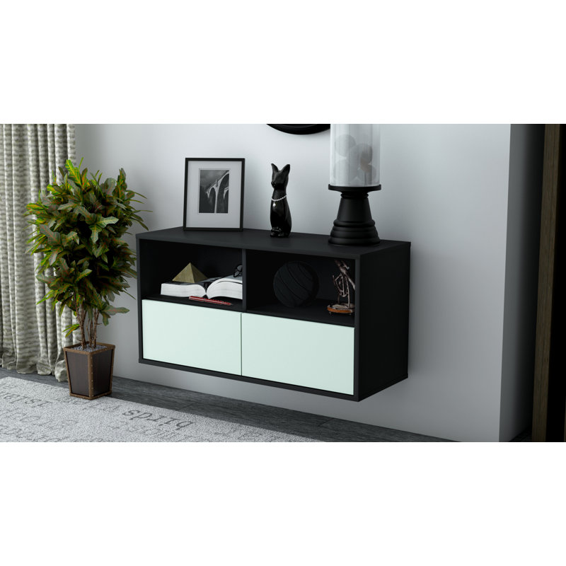 Strombury Unfinished Floating TV Stand, Black/Light Blue