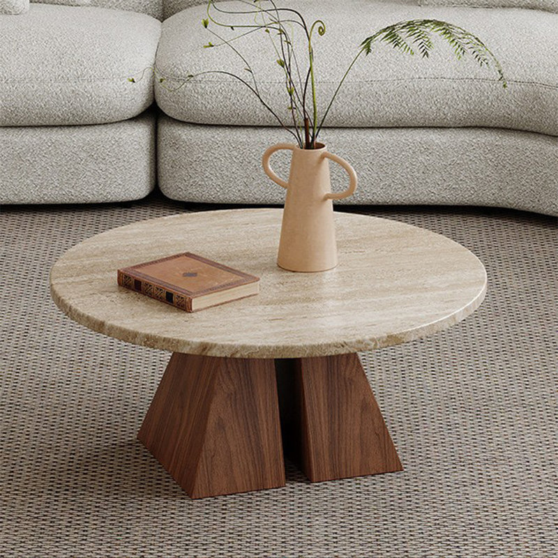 Image de couleur pierre et table basse ronde unie, 13.78" H x 31.5" L x 31.5" W