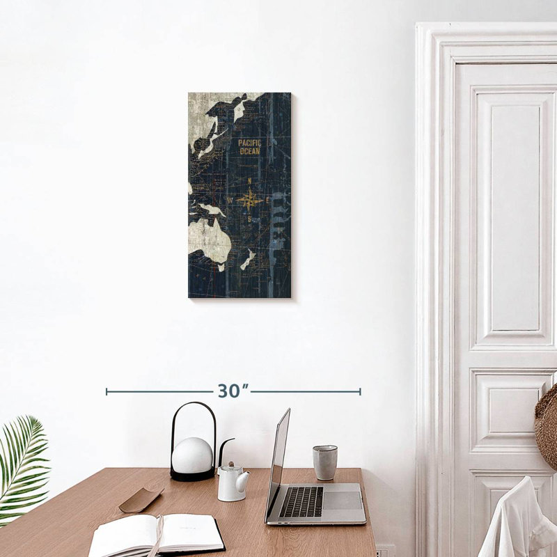 Old World Map Blue V, 24" H x 12" W