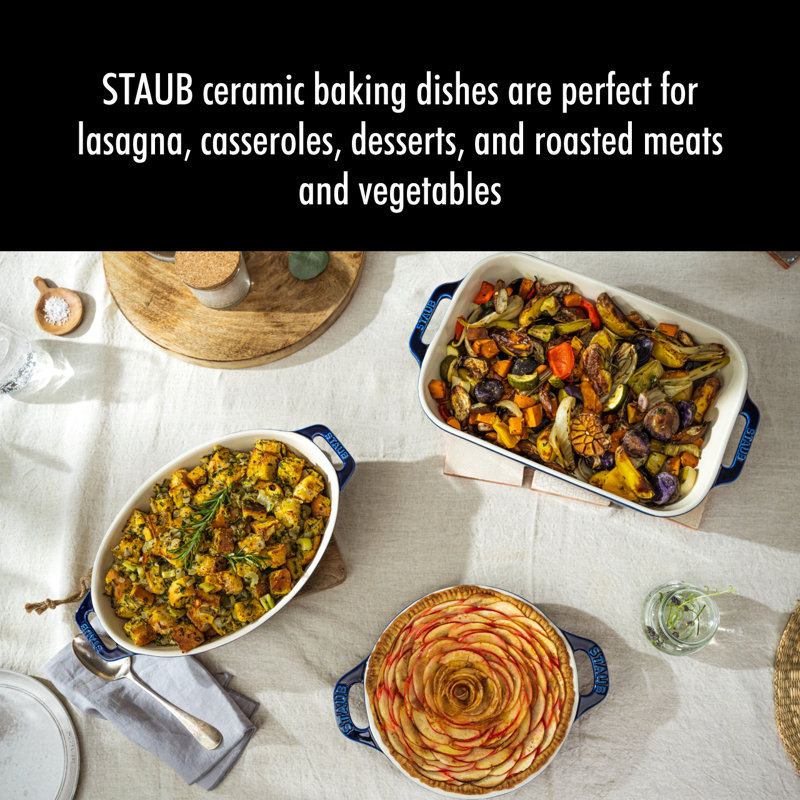 Staub Ceramics 3-piece Mixed Baking Dish Set, Dark Blue