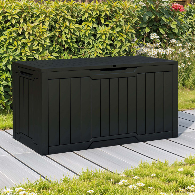 300L Deck Box, Plastic Lockable Garden Storage Box, Black