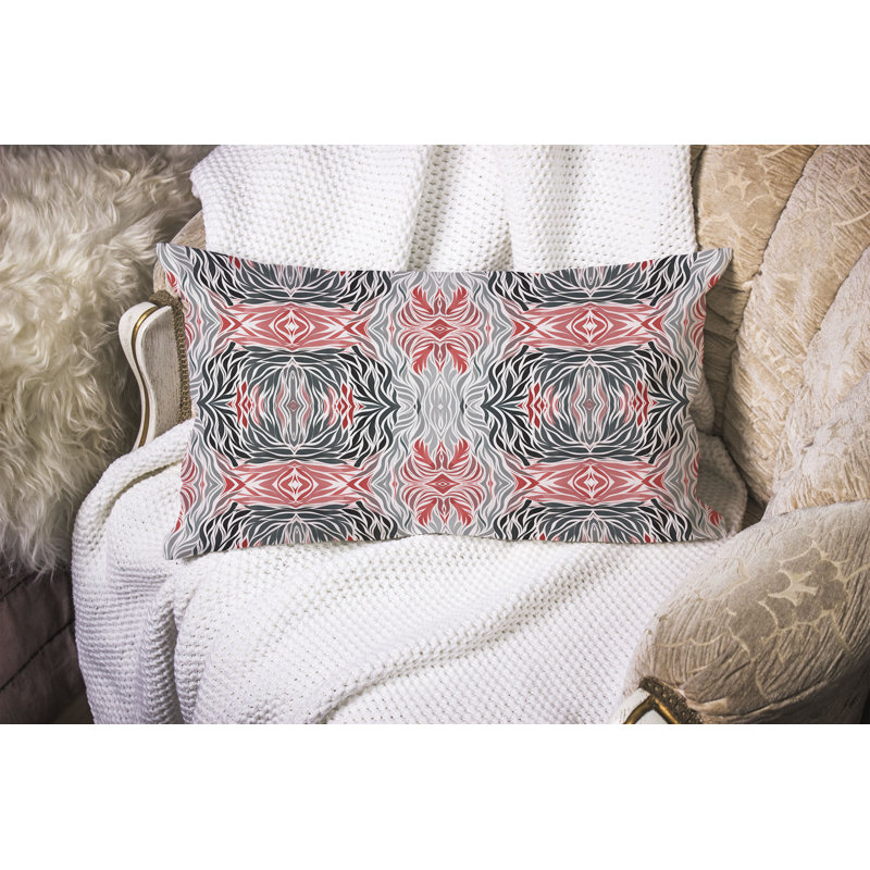Leafy Whirl  Rectangular Throw Pillow, Gray/Red