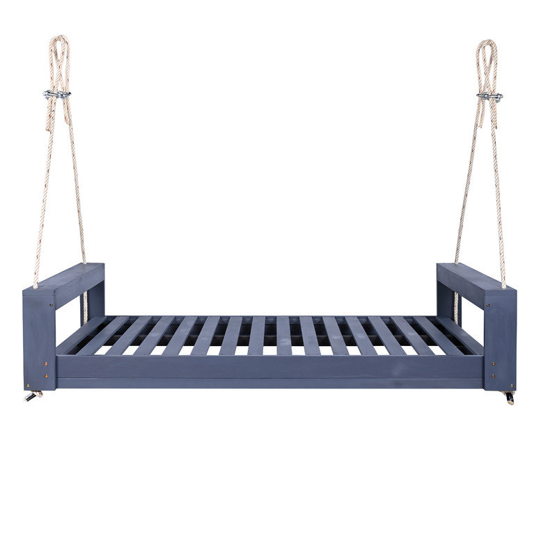 Ensemble de balançoires à baldaquin simple, structure de patio en bois d'acacia avec cordes en chanvre pour le jardin, la cour arrière, gris