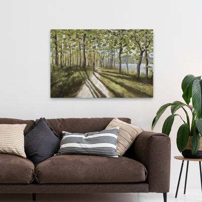 Chemin ensoleillé - paysage contemporain avec feuilles et art