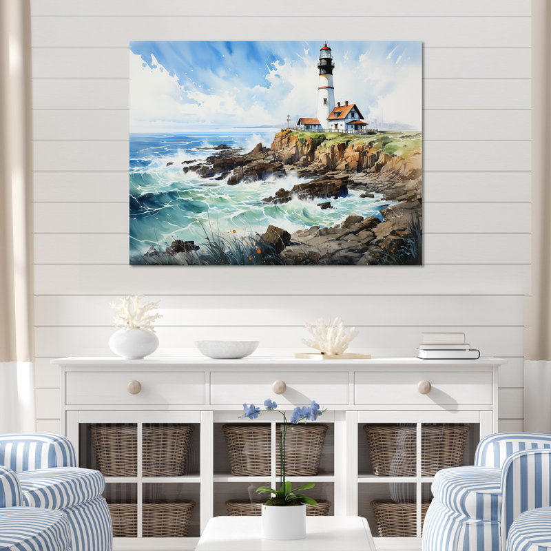 Coastal Light House, paysage sur toile, Toile tendue, H 16 po x l 32 po x P 1 po