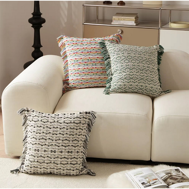  Striped Cotton Blend Throw Pillow, Rayures vertes