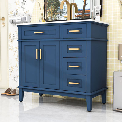 Meuble-lavabo chic 36 po avec lavabo en céramique, armoire à fermeture douce et 4 tiroirs