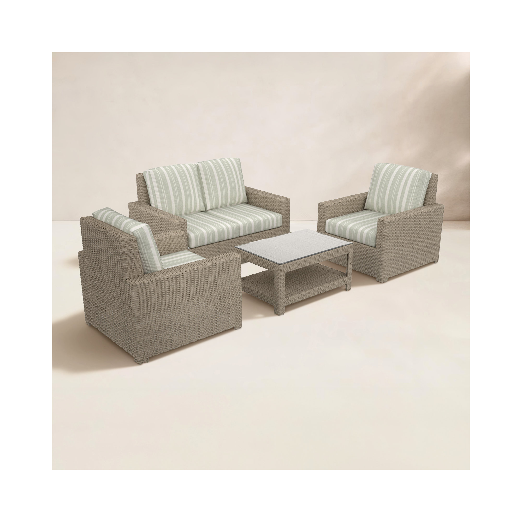 Outdoor Patio Loveseat Conversation Set With Sunbrella Cushions, Tranquil Sage