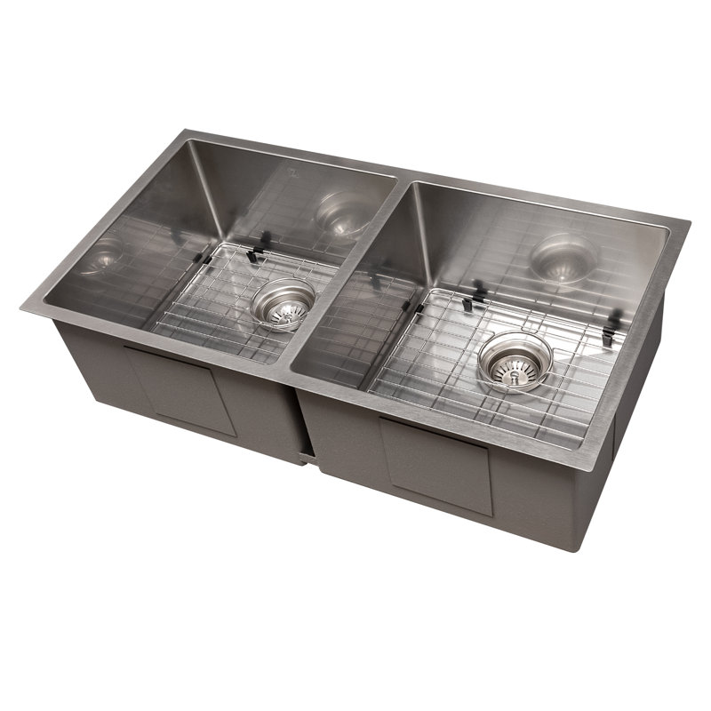 DuraSnow® ZLINE 36" Anton Undermount Double Bowl Fingerprint Resistant Stainless Steel Kitchen Sink with Bottom Grid