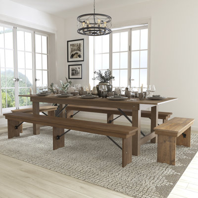 Dejon Ensemble de table de ferme pliable et quatre bancs 8 pi x 40 po Taren