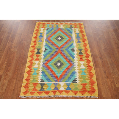 Tapis géométrique en laine Kilim