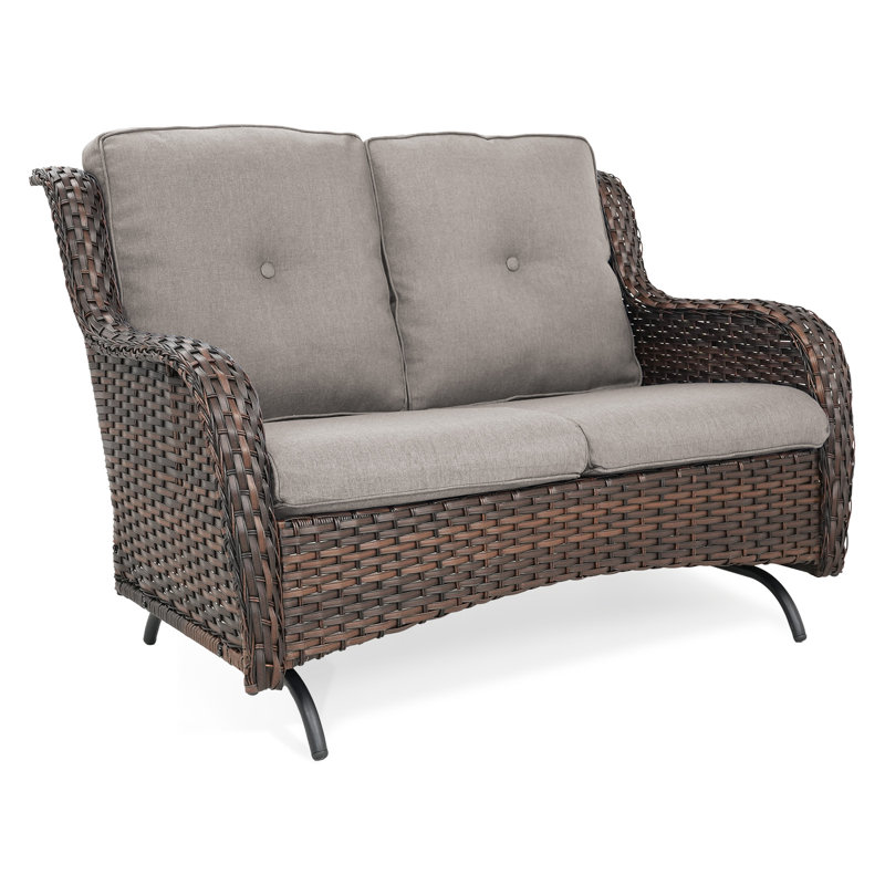 Patio Loveseat Sofa, Outdoor Wicker Loveseat with Luxury Thick Cushion, All-Weather Patio Furniture Set, Brown, Gray