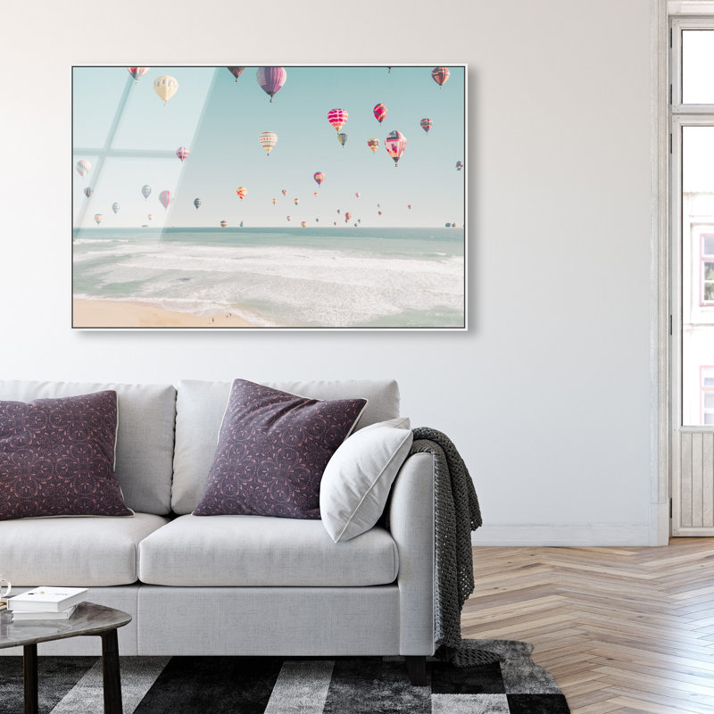 Oliver Gal Beachside Balloons Nautical - Framed Acrylic Glass Wall Art, 37" H x 55" W, White