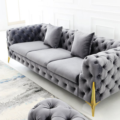 Modern Sofa Living Room CouchKatrea 89.11'' Velvet Rolled Arm Velvet Sofa -  Everly Quinn, D22A7940FB4A4A29AB77875200778693