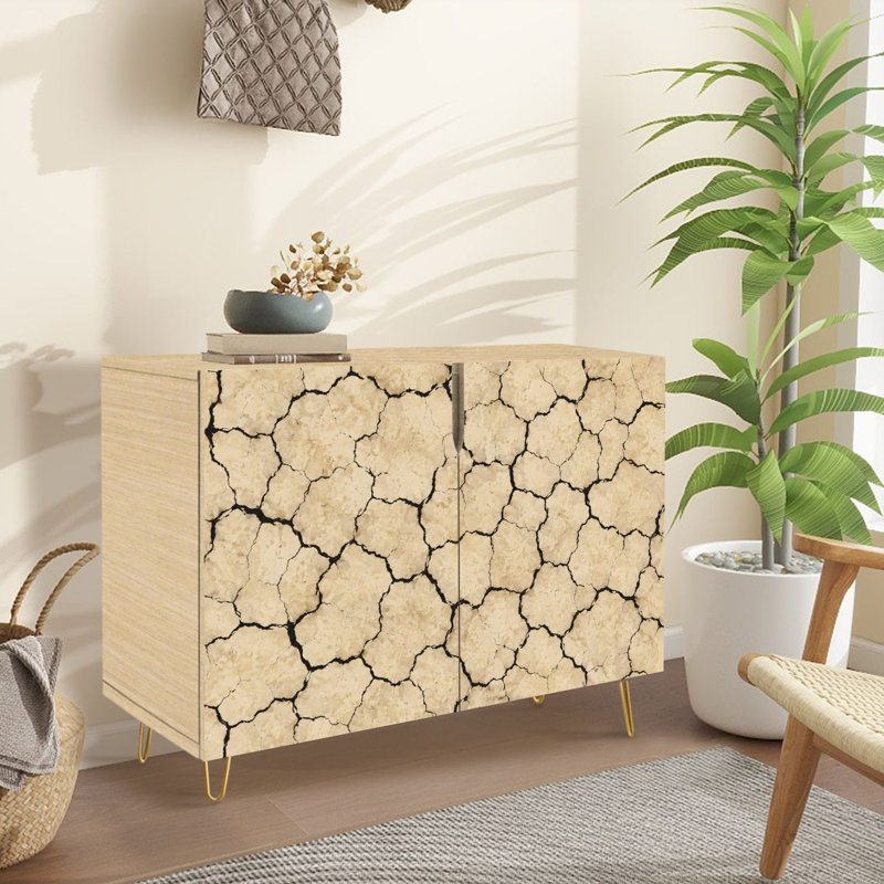 Buffet Buffet avec rangement Terre de terre craquelée tons beiges terreux avec 2 portes pour le salon et la cuisine