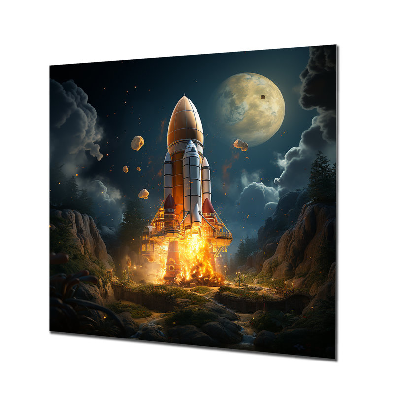 Rocketship Take Off I - Art mural en métal Rocketship, H 16 po x l 16 po