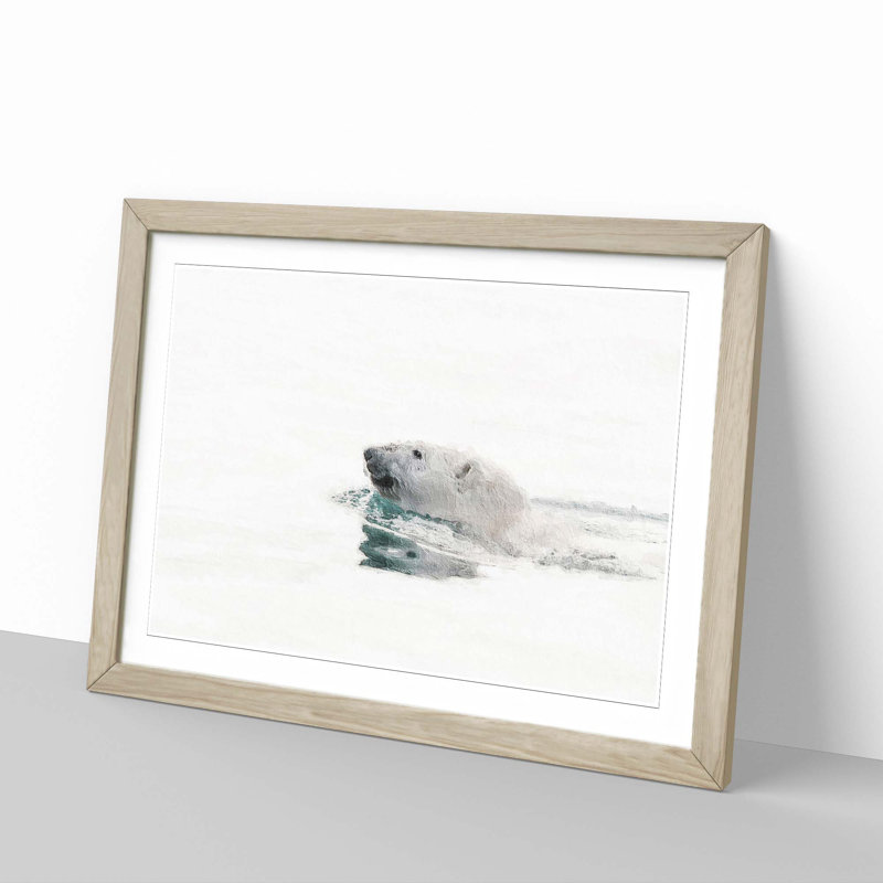 Polar Bear Swimming - Picture Frame Painting Print, Oak Framed, 27cm H x 36cm W x 2cm D
