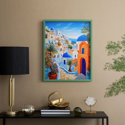 Oia Caldera II Framed Print - Solid Wood