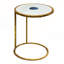 Table de bout ronde 20 po, plateau en marbre blanc avec incrustation de pierre d'agate bleue