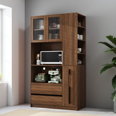 Armoire de cuisine de 70,87 po de hauteur avec tablette de rangement coulissante multi-fonctionnelle multi-niveaux, 4 tablettes latérales, 2 tiroirs