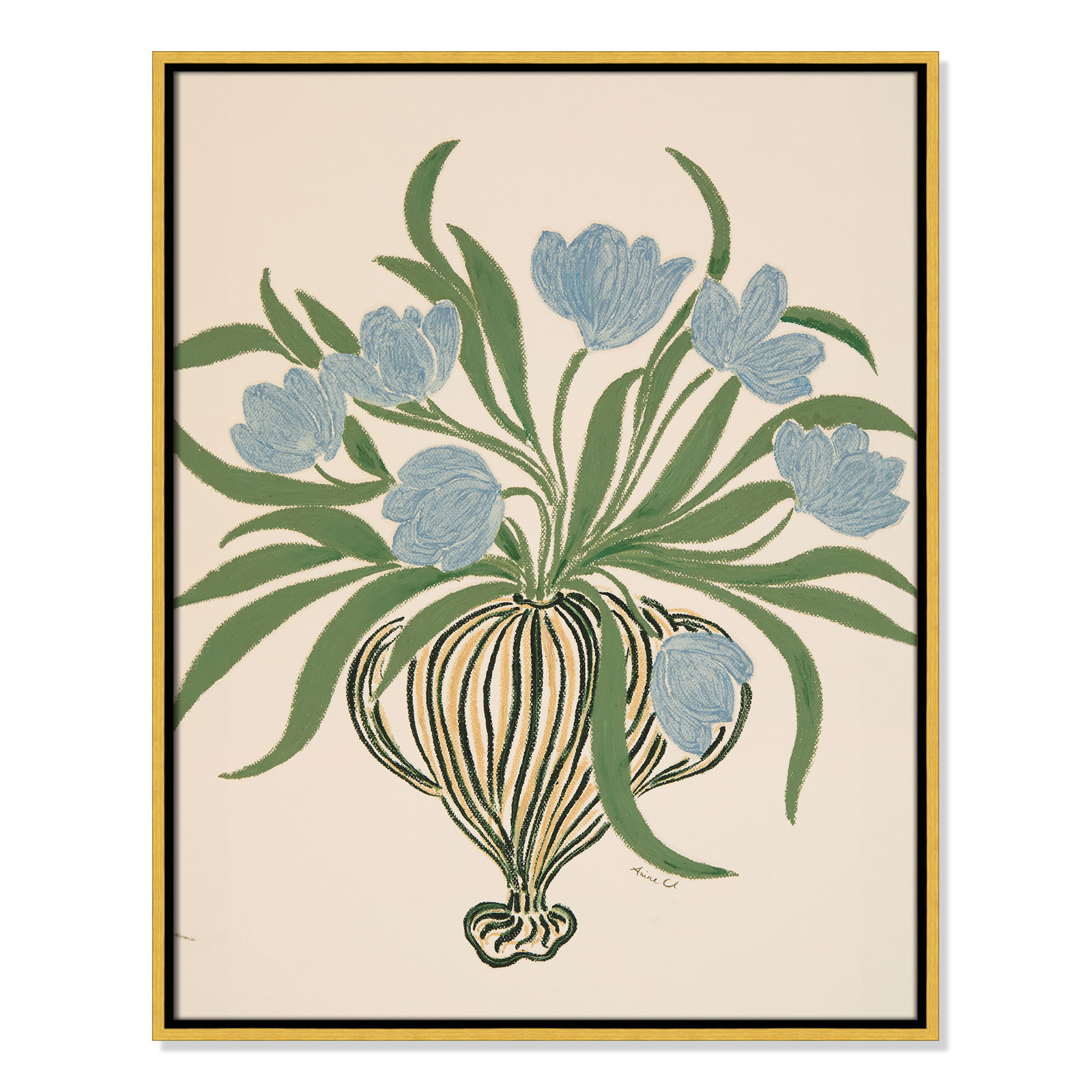 La Poire Blue Tulips Print by Camilla Bergqvist, 29.5" H x 23.5" W, Gold