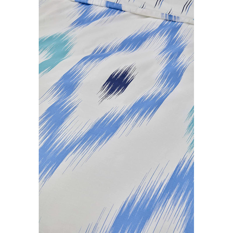 Nautica Ikat 100% Turkish Cotton Duvet Cover Set, White Blue, Double