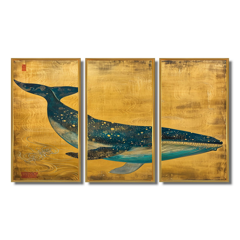 Amyerra - Whale Animal Wall Art Set, Gold Floater Framed, 28" H x 36" W x 1" D